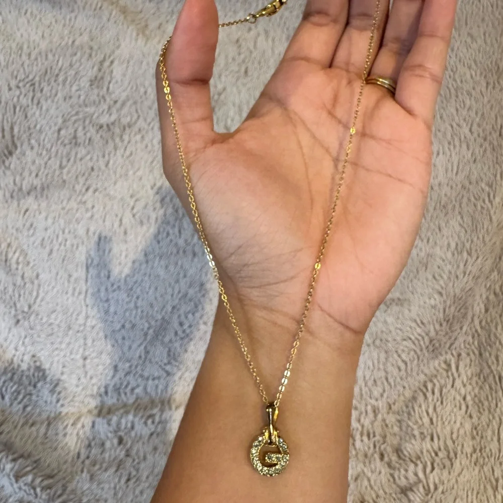 Givenchy G Gold-toned vintage Rhinestone Crystal‎ Pendant Necklace